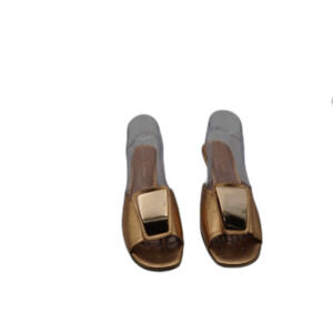 Mary Soft Leather Gold Sandals, Elegant and Chic Low Heel for Comfort. Size 39.